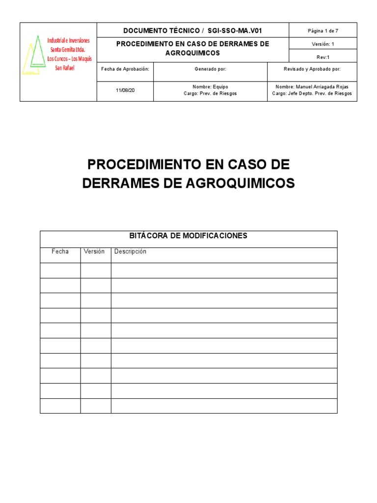 Procedimiento en Caso de Derrames de Agroquimicos | PDF | Pesticida ...