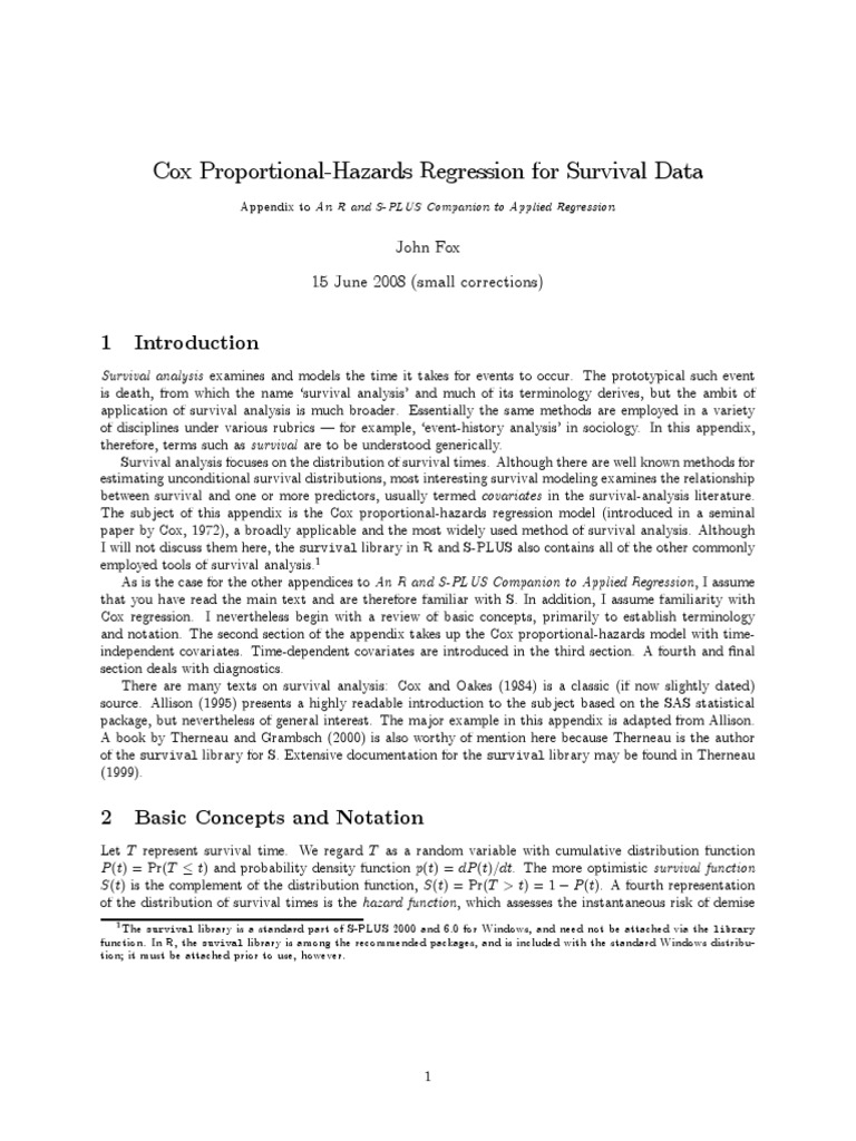 Cox Proportional Hazards Regression For Survival Data In R