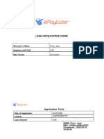 Loan Application Form: Borrower's Name Applied Credit Limit Max Tenure