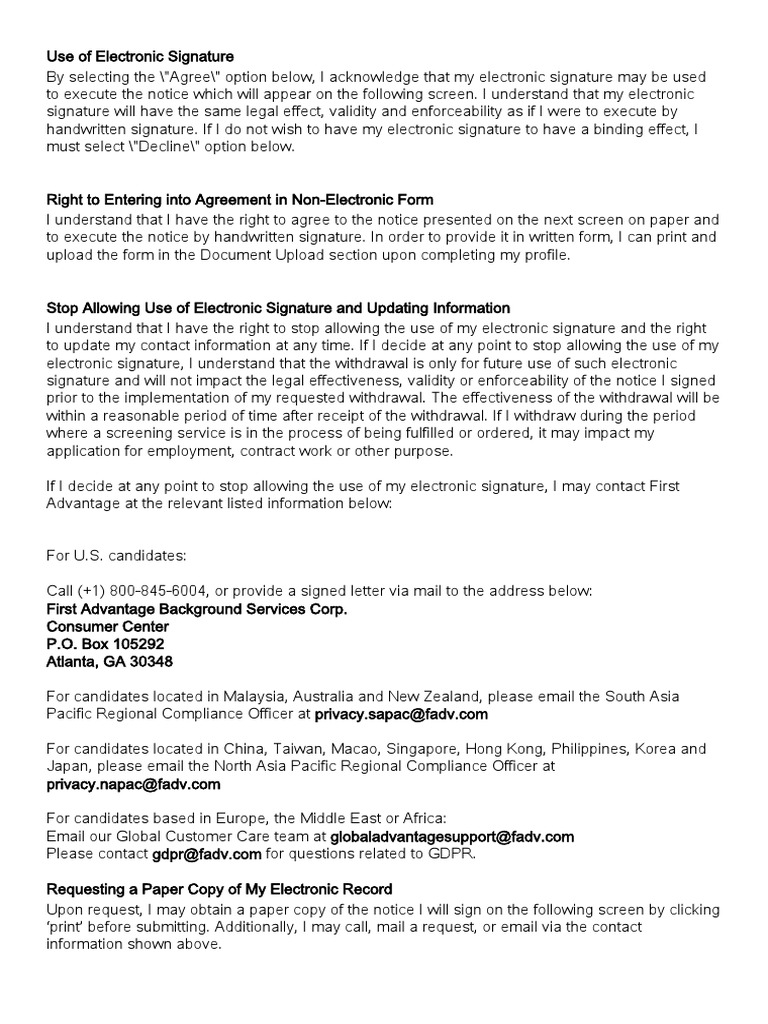 ESignature Consent Form PDF