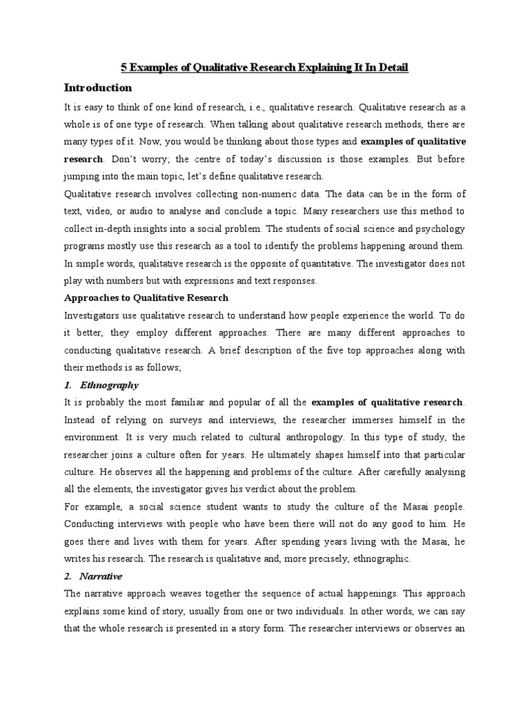 5 Examples of Qualitative Research Explaining It in Detail PDF Qualitative Research Interview