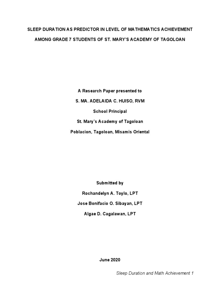 Sleep Duration and Math Achievement 1 | PDF | Errors And Residuals | Sleep
