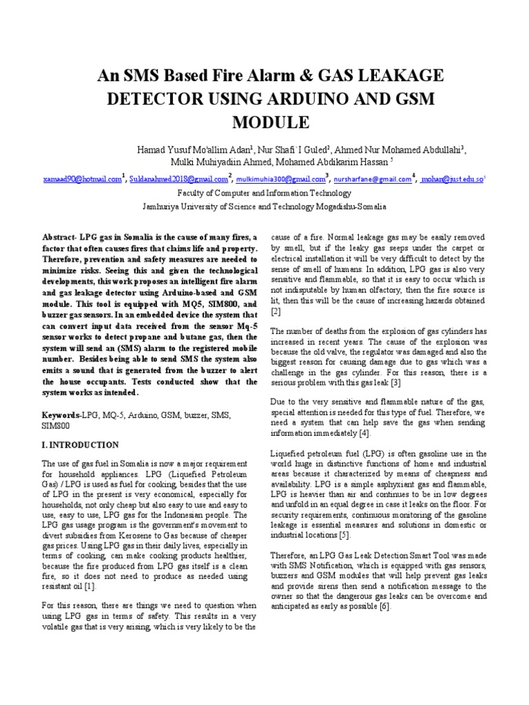 SMS Fire Alarm & Gas Leak Detector | PDF | Sensor | Liquefied Petroleum Gas