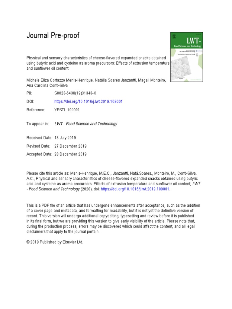 Physical and Sensory Characteristics of CheeseFlavored Expanded Snacks