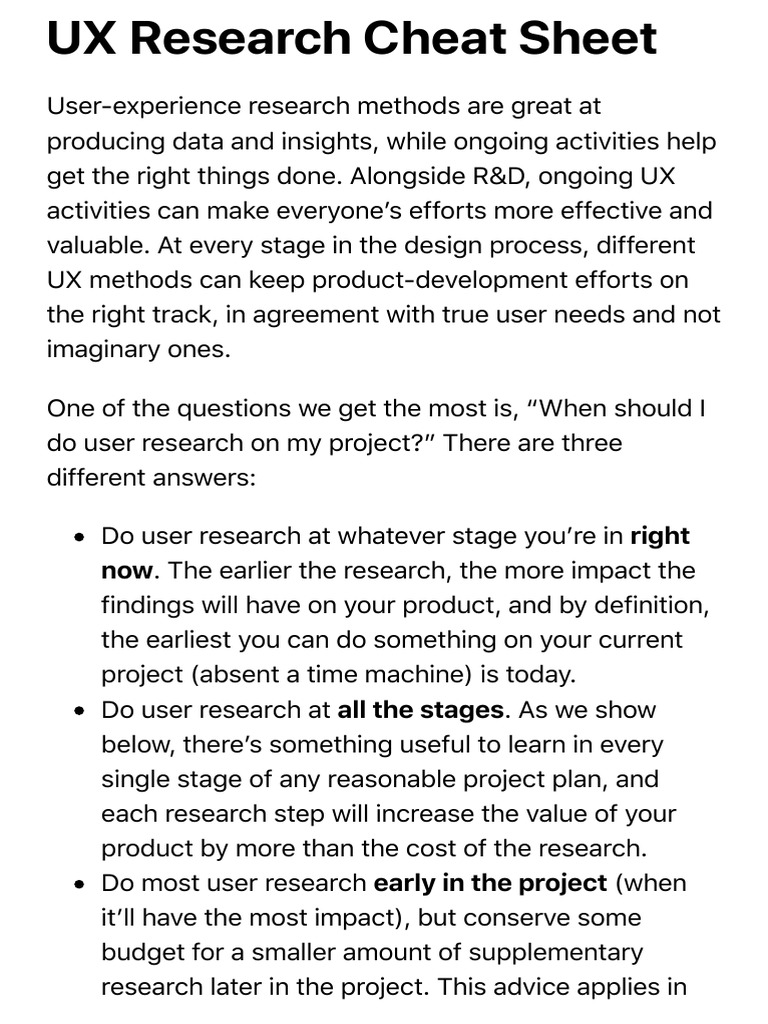 UX Research Cheat Sheet | PDF | Usability | Popular Culture & Media Studies