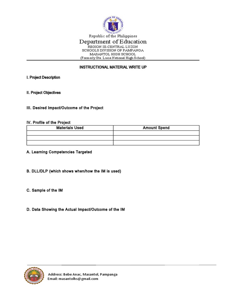 Masantol High School Instructional Materials Report | PDF