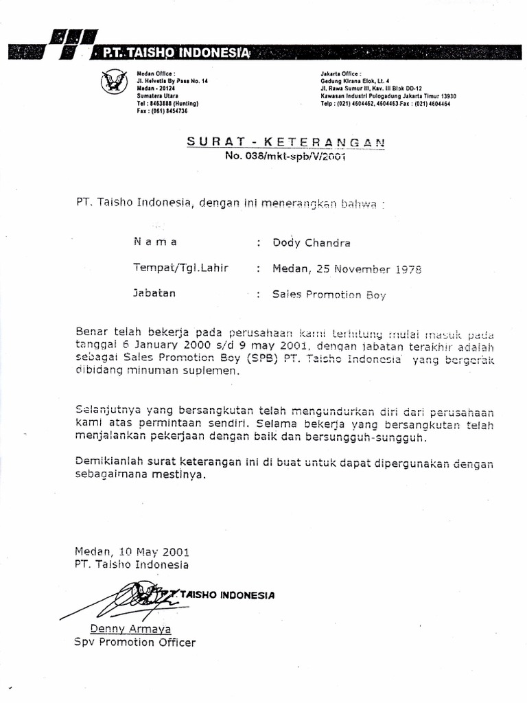 Contoh Surat Pengalaman. | PDF