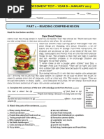 English Assessment Test - Year 8 - January 2017: Fast Food Follies