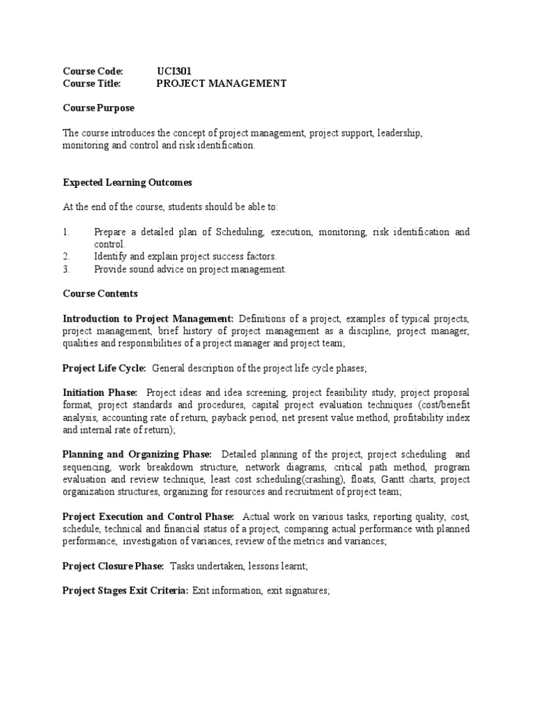 Management of It Projects Course Outline | PDF | Project Management ...