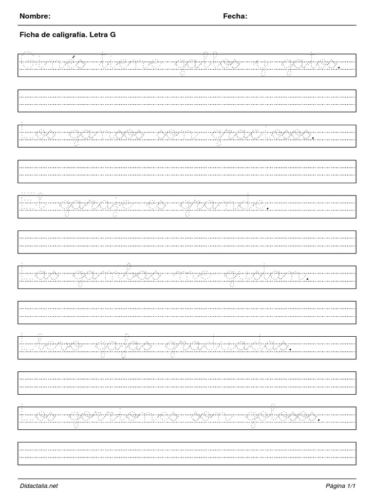 Ficha de Caligrafía: Letra G | PDF