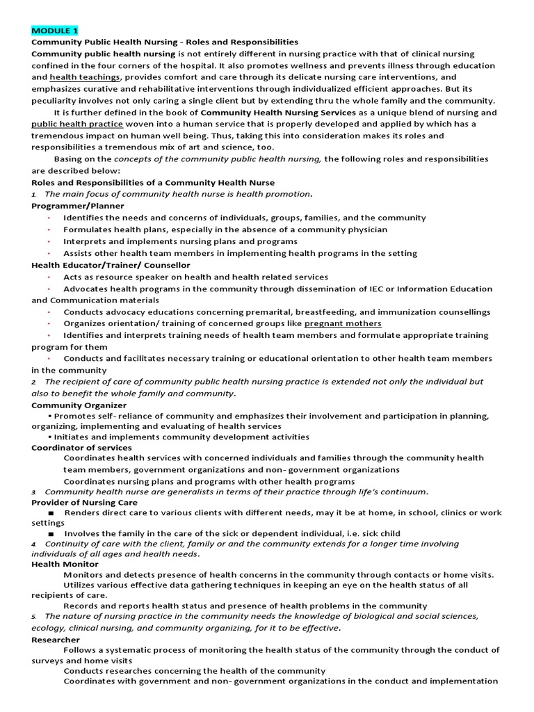 Community Health Nursing Roles | PDF | Nursing | Health Care