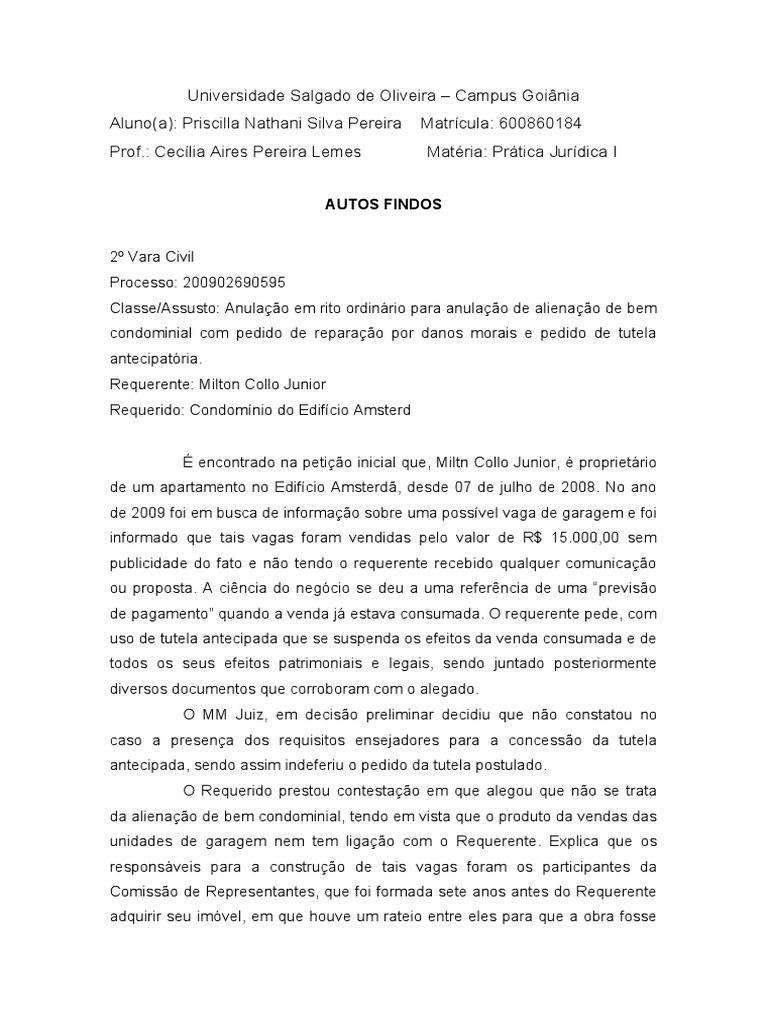 Autos Findos e Parecer Juridico PJ I | PDF | Condomínio | Sentença ...