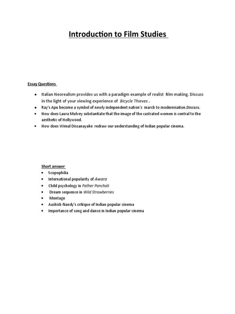 Film Studies Essay Questions Overview | PDF