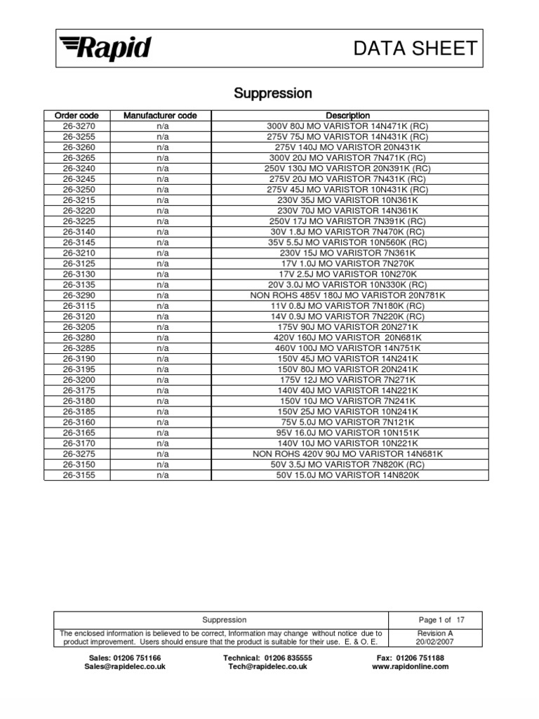 Varistor 20N241k Computer Data Information Science