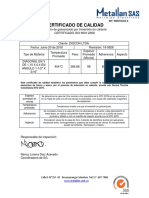 Certificado de Calidad Galvanizado Discon R. 18-0628 Herrajes