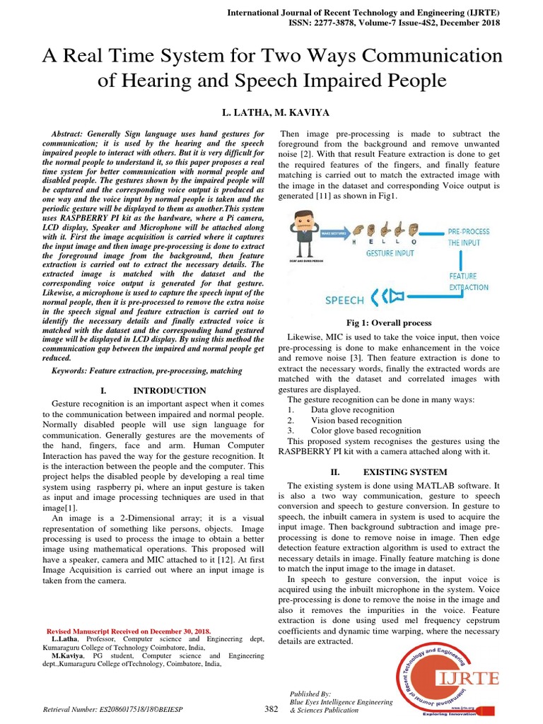 A Real Time System For Two Ways Communication of Hearing and Speech ...
