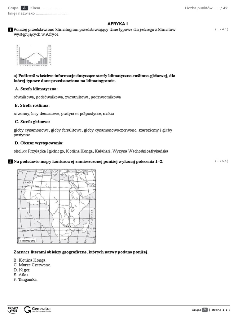 Sprawdzian Klasa 8 Geografia Afryka Nowa Era