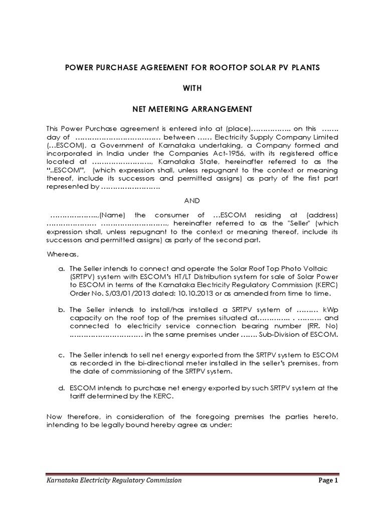 Rooftop Solar Power Purchase Agreement | PDF | Power Inverter | Nature