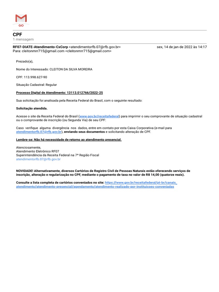 Regularização de CPF na Receita Federal | PDF | Finanças e ...