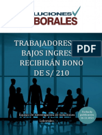 Trabajadores con bajos ingresos recibirán bono de 210