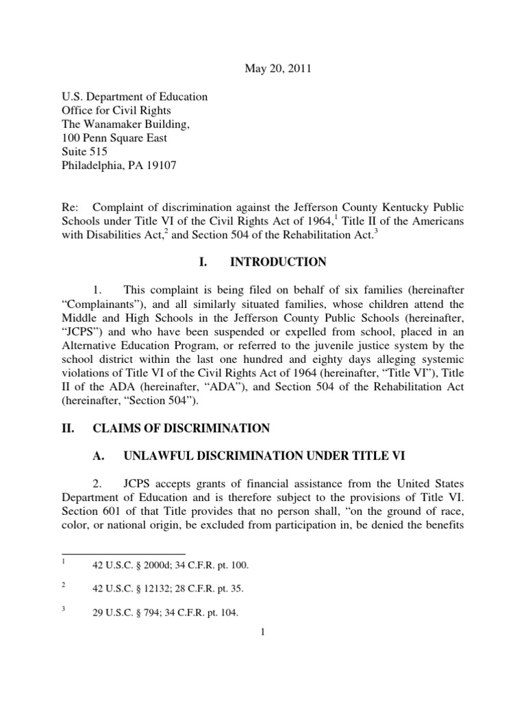 Discrimination Complaint Against JCPS | PDF | Section 504 Of The ...