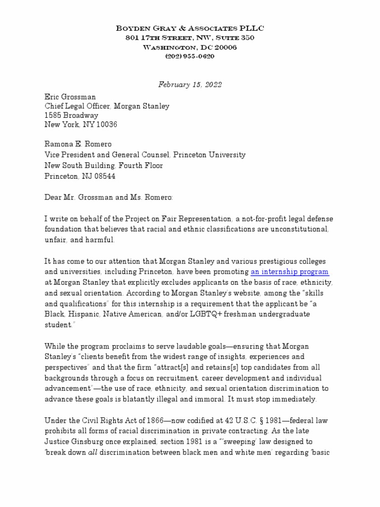 PFR Letter On Morgan Stanley's Freshman Enhancement Program | PDF ...