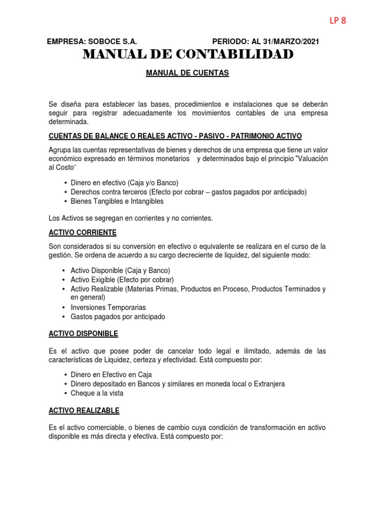 Manual de Contabilidad SOBOCE S.A. | PDF | Contabilidad | Impuesto al ...
