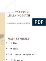 Today'S Lesson: Learning Math: Adding and Subtracting
