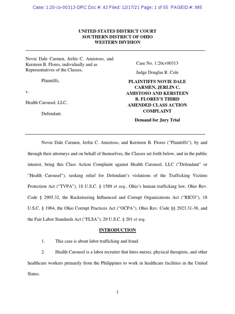 Health Carousel Case PDF Employment Lawsuit