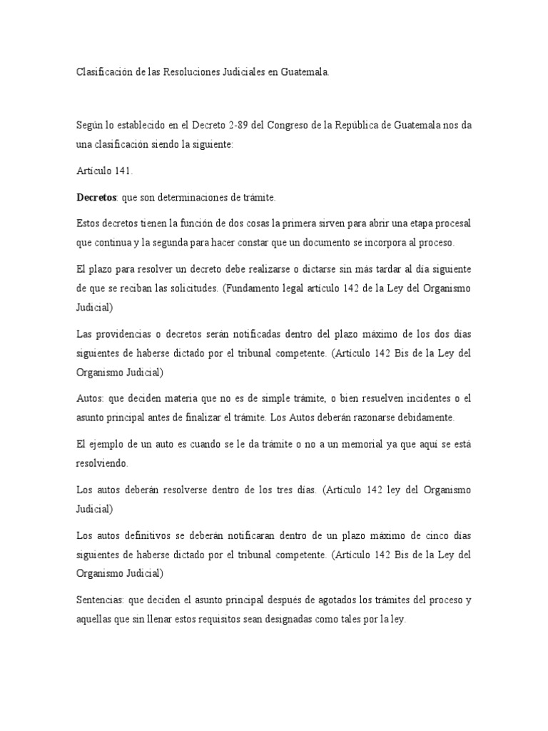 Clasificación de Las Resoluciones Judiciales en Guatemala | PDF