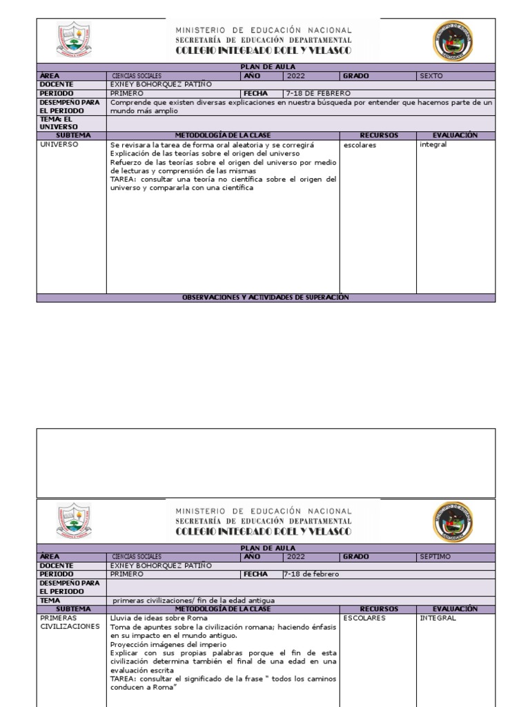 Plan de Aula | PDF | Evaluación | Salón de clases