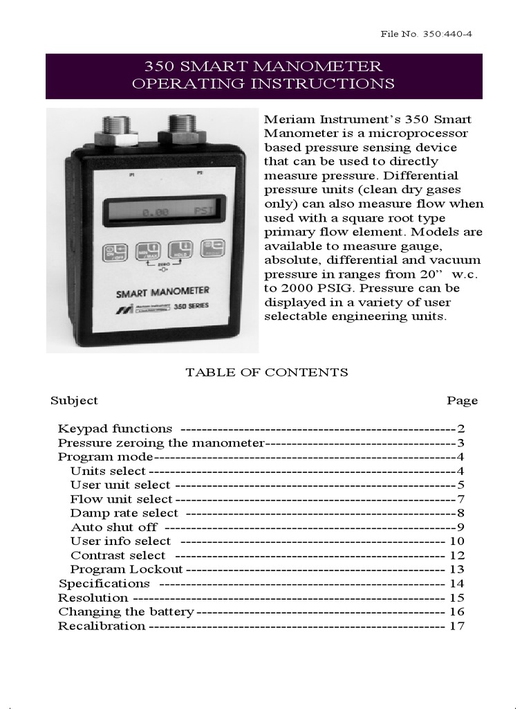 350 Smart Manometer Operating Instructions 350 Smart Manometer