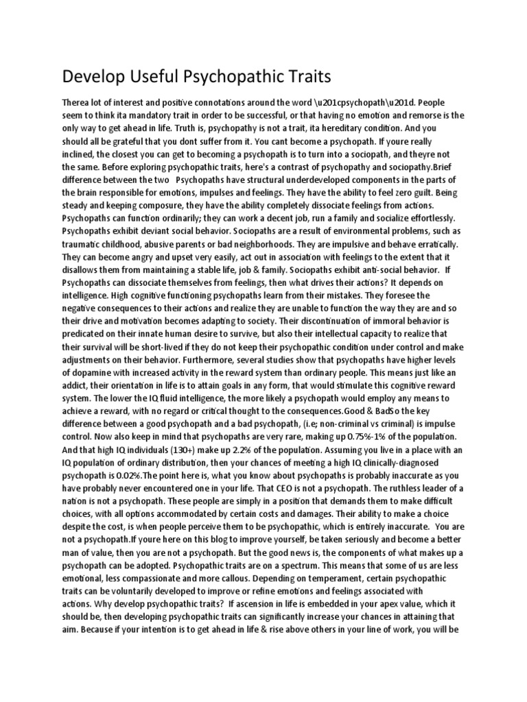 Develop Useful Psychopathic Traits | PDF | Psychopathy | Empathy