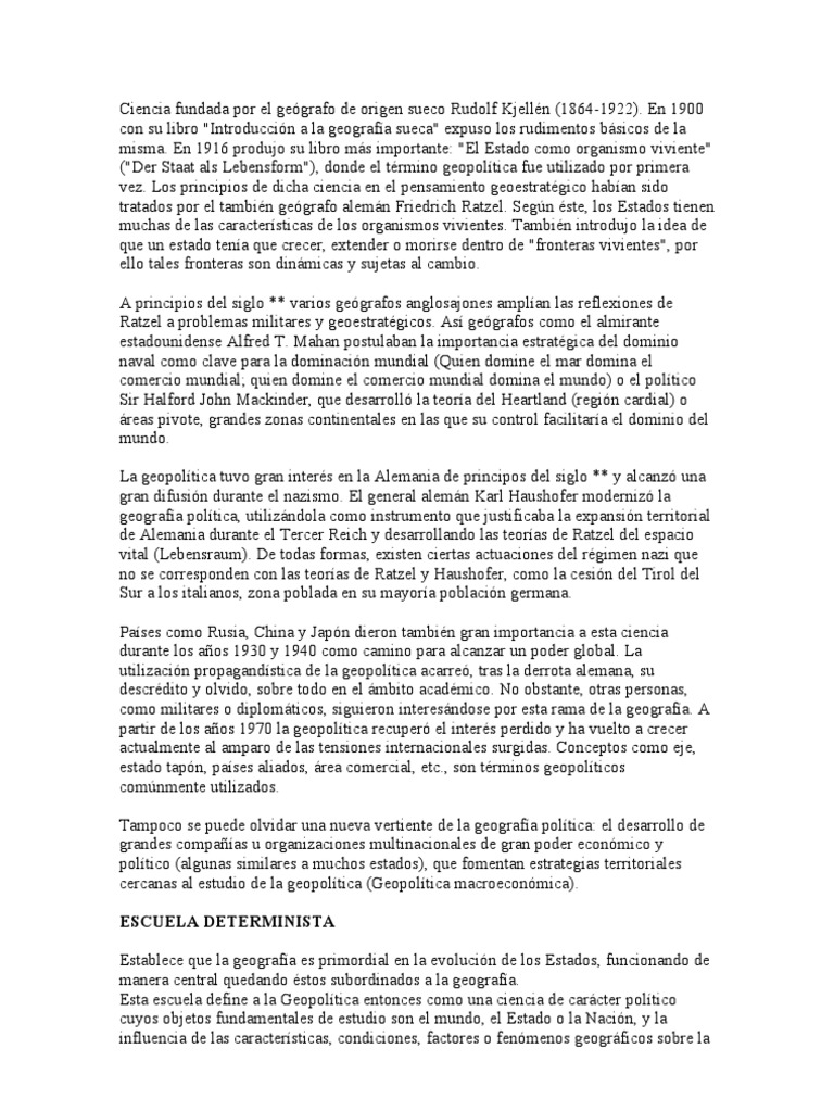 Historia y evolución de la geopolítica | PDF | Geopolítica | Relaciones ...