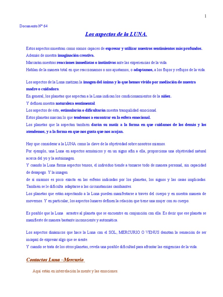 Aspectos de la Luna y su Influencia Emocional | PDF | Amor | Las emociones
