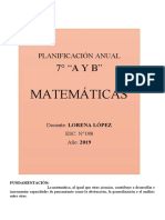 Planificación Anual Matemáticas 7mo. 2019