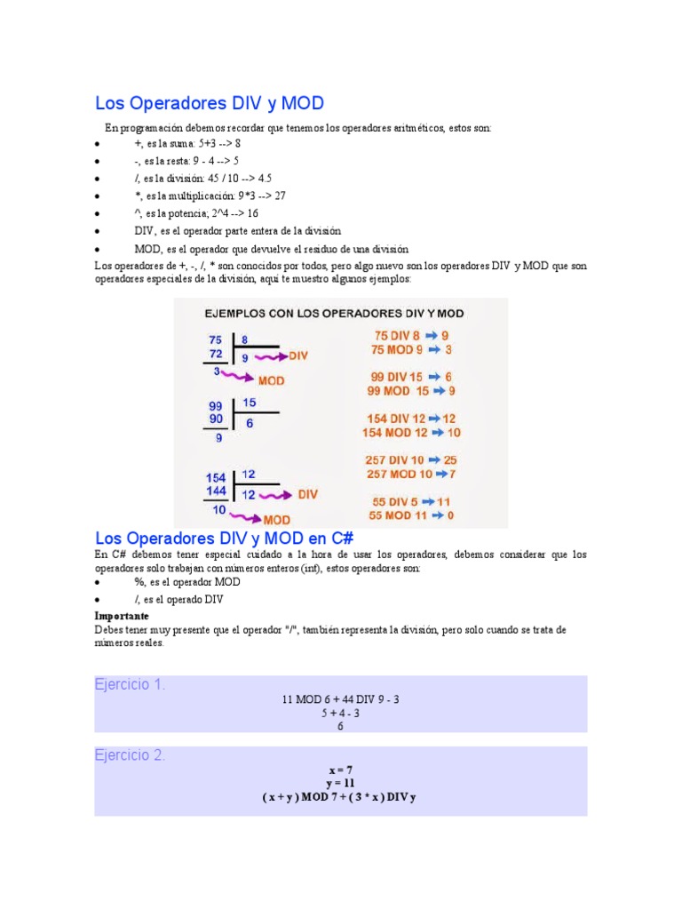 Operadores DIV y MOD en Programación | PDF | C Sharp (lenguaje de ...