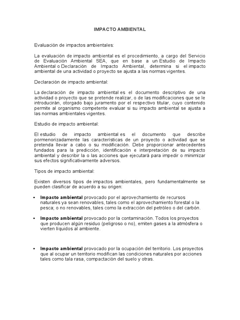 Evaluación del Impacto Ambiental | PDF | Evaluación de impacto ...