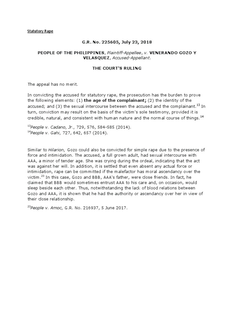 Statutory Rape, Jurisprudence PDF