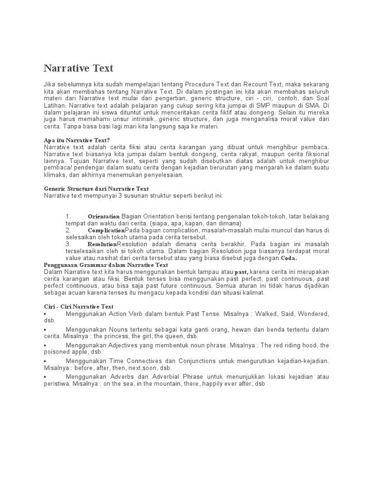 Struktur dan Ciri Narrative Text | PDF