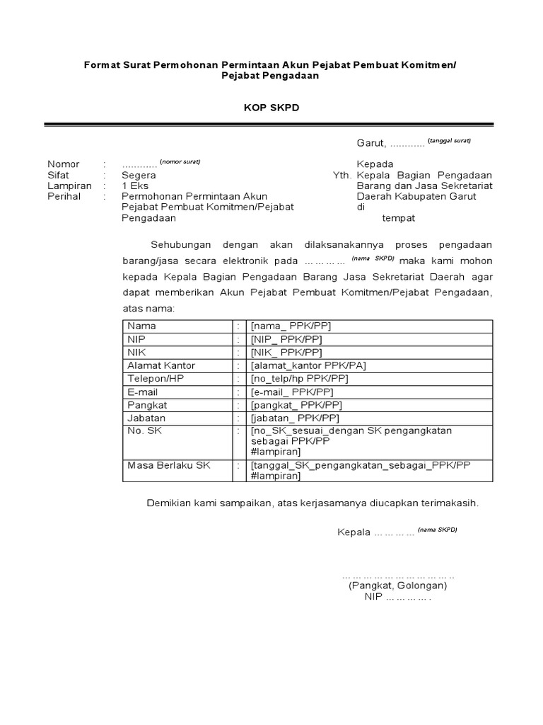 Format Surat Permintaan Akun PPK | PDF