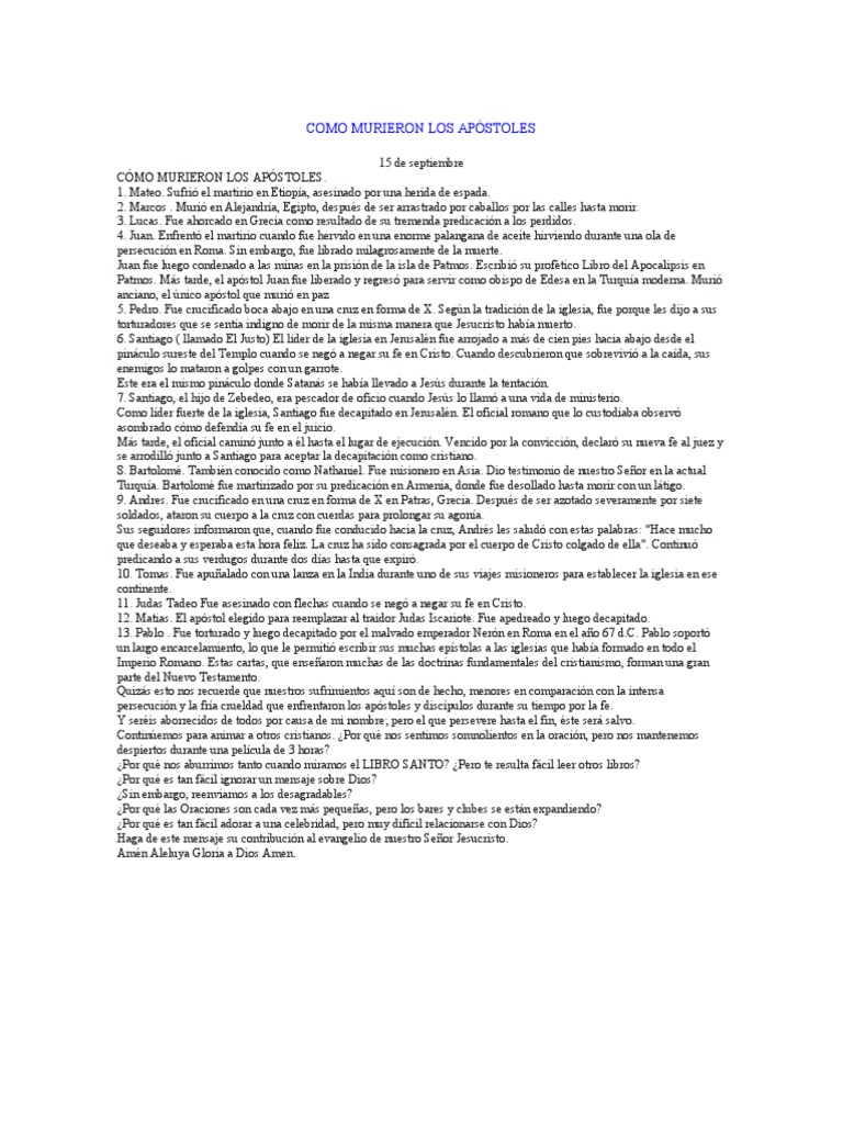 Como Murieron Los Apóstoles PDF Juan el apóstol Jesús