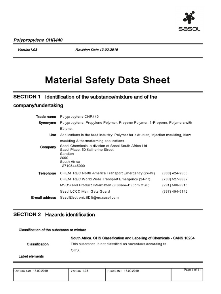 Polypropylene Safety Guide | PDF | Toxicity | Dangerous Goods