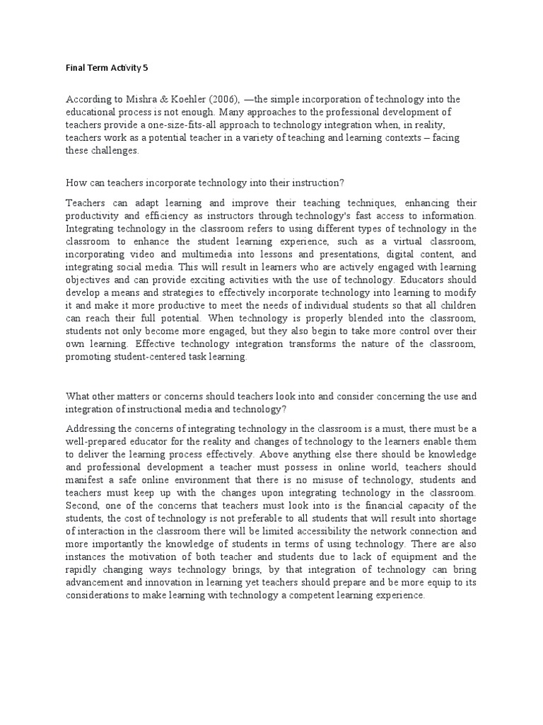 BSED ENGLISH - ANGELICASORIA - Final Term Activity 5 | PDF | Teachers ...