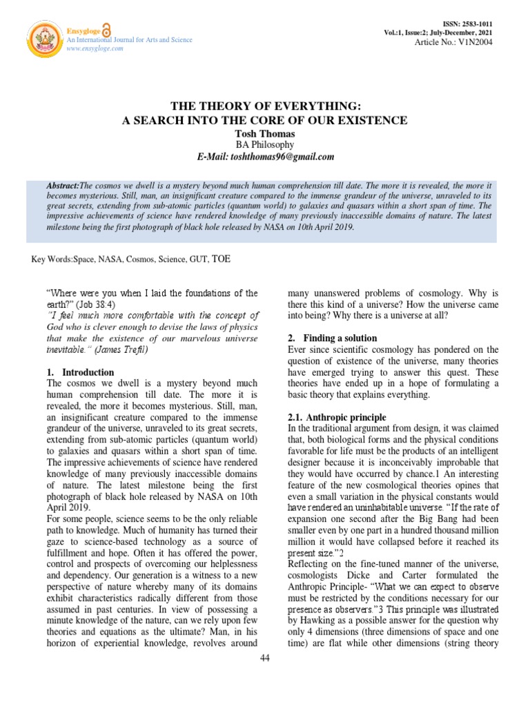 The Theory of Everything-A Search Into The Core of Our Existence | PDF ...