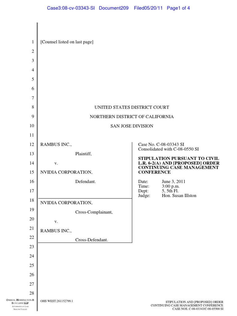 Stipulation Pursuant To Civil L.R. 6-2 (A) and (Proposed) Order ...