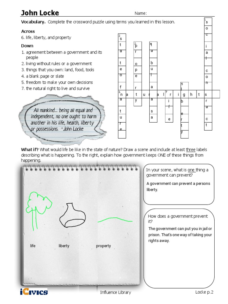 John Locke Social Contract Crossword Puzzle PDF Ethical Principles