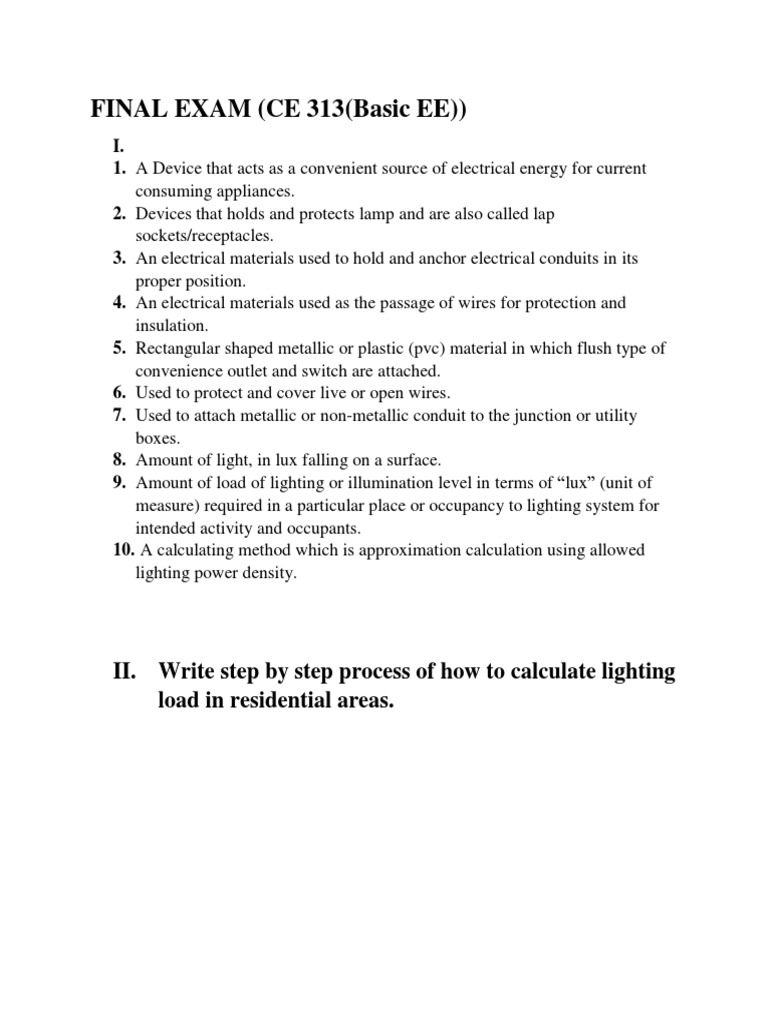 FINAL EXAM (CE 313 (Basic EE) ) II. Write Step by Step Process of How