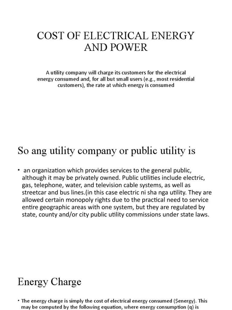 Cost of Electrical Energy and Power PDF Quantity Force