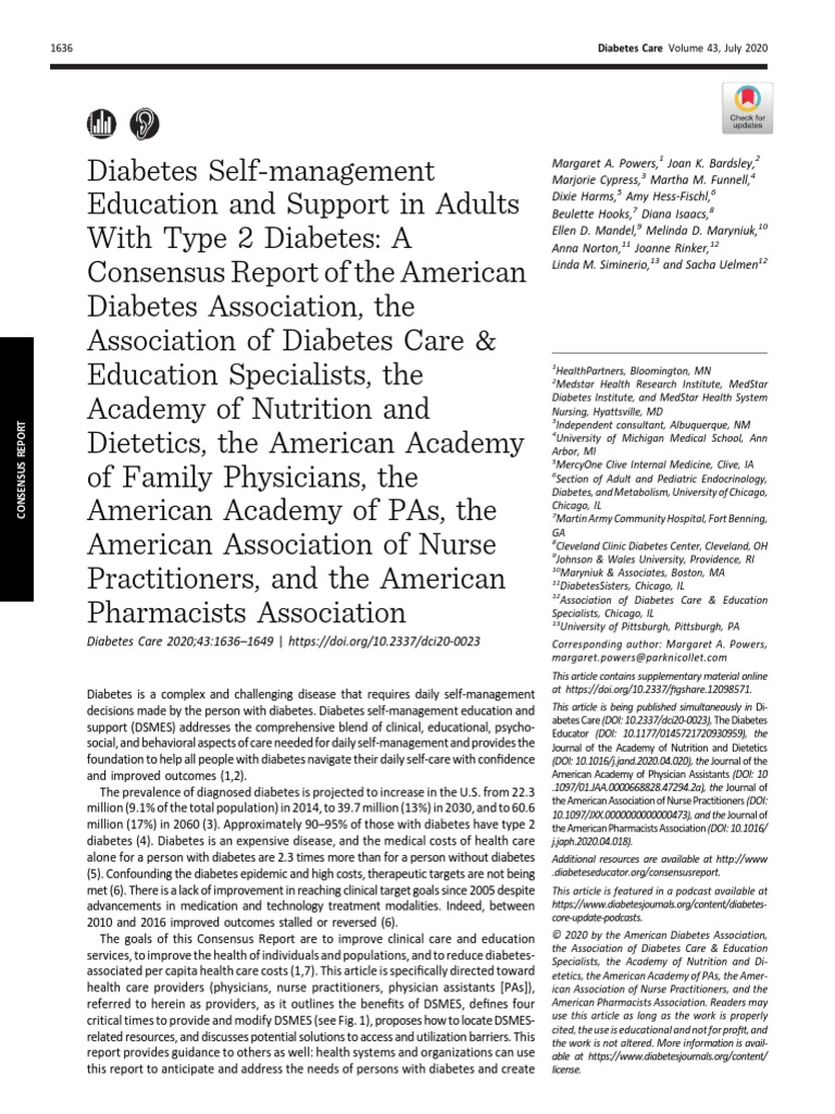 Diabetes SelfManagement Education and Support in Adults With Type 2